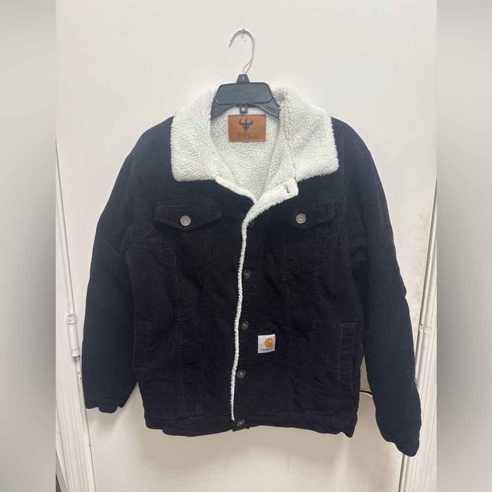 Carhartt Black Corduroy Button Up Jacket Women’s XL Sherpa Lined Rare
